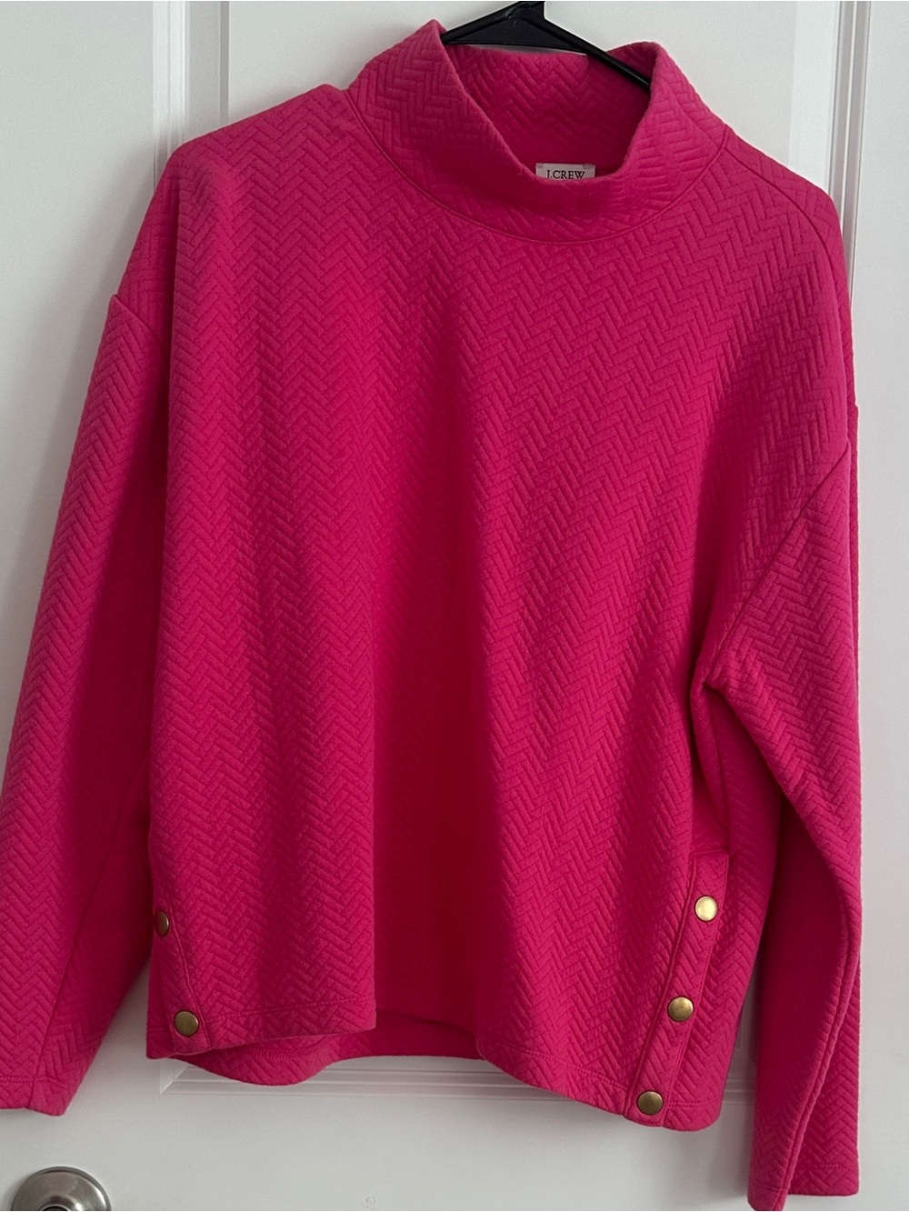 J.Crew Hot Pink Textured Mock Neck Pullover NWOT